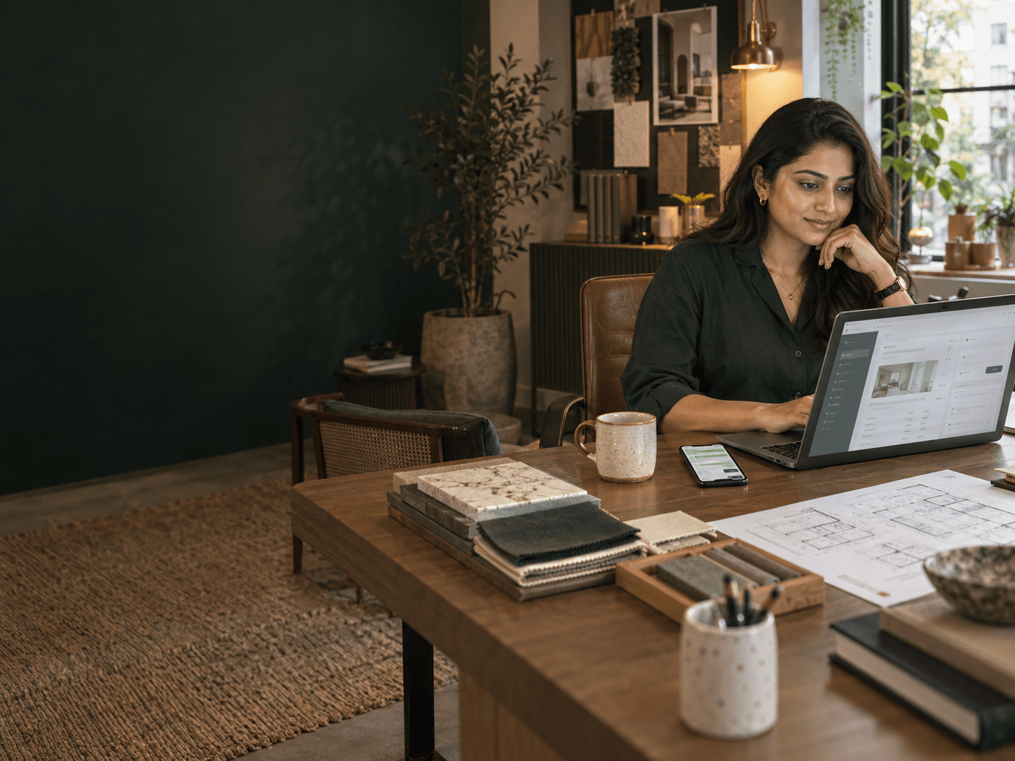 Interior designer reviewing a quotation in a modern Indian design studio